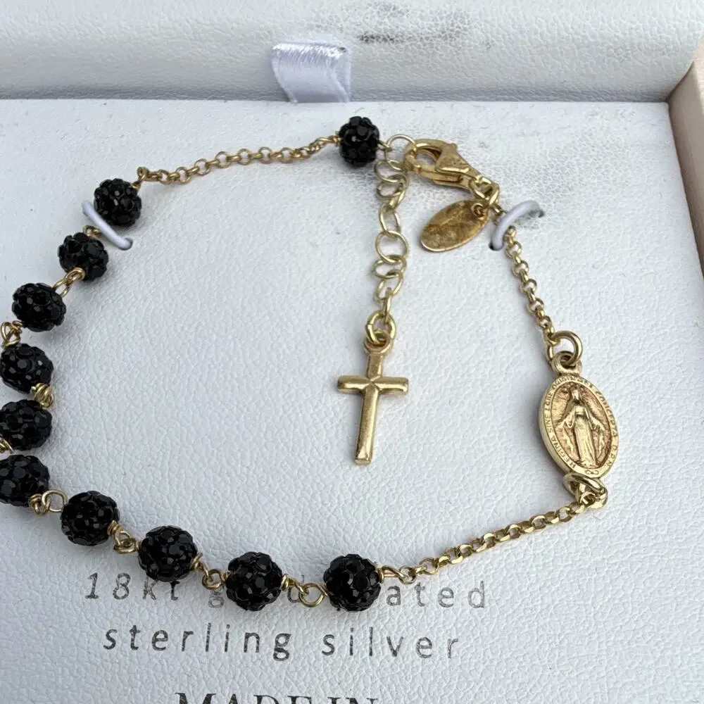 Mia Fiore Gold Plated Sterling Silver Beaded Cross Charm Bracelet 7+1